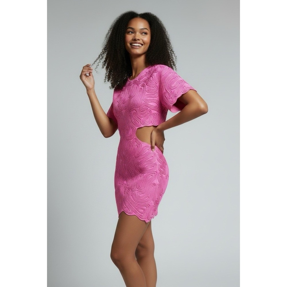 ASOS EDITION Embroidered Satin Cornelli Cut Out Mini Dress Pink Occasion Party - Picture 4 of 16